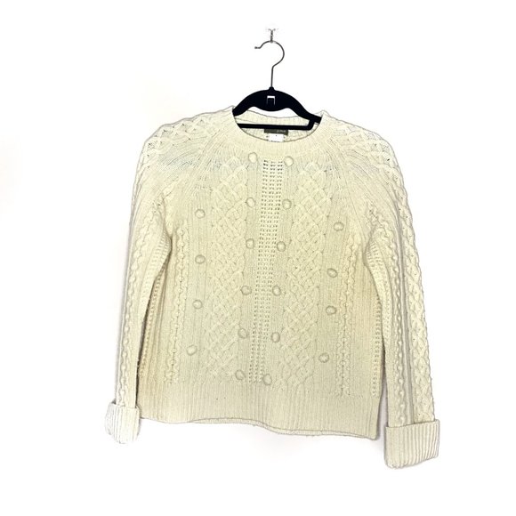 J. CREW Popcorn Knit Fisherman Wool Cream Sweater - Picture 1 of 7